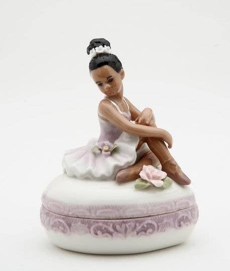 CLEARANCE: Porcelain Trinket Box African American Ballerina Purple