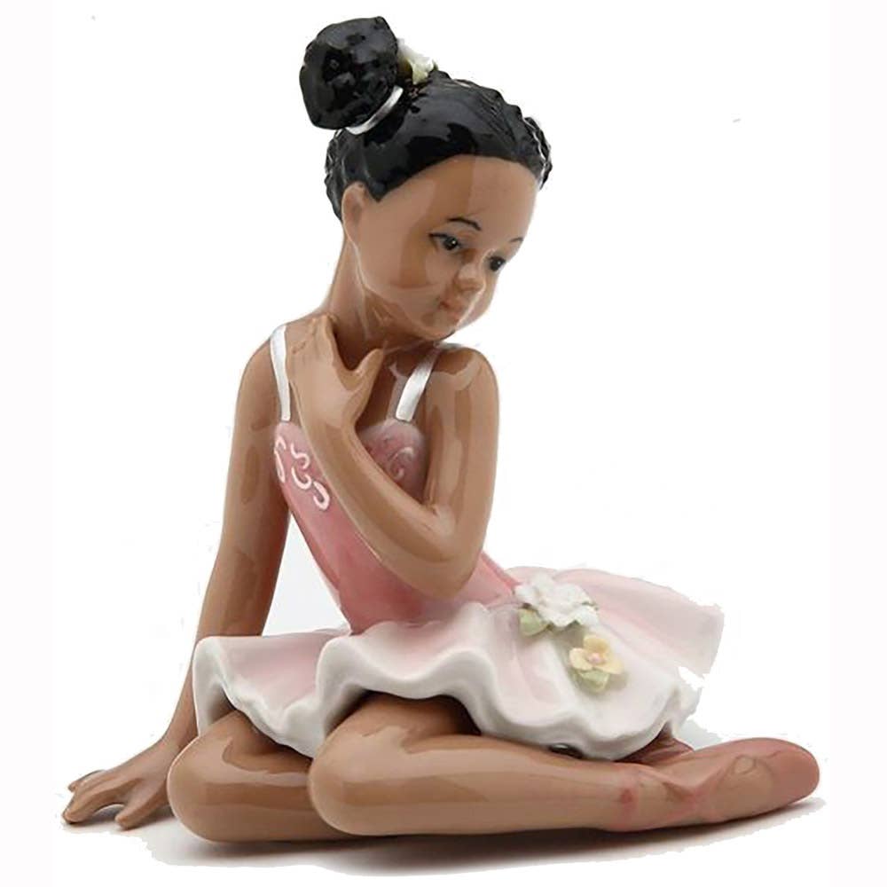 CLEARANCE: Porcelain African American Ballerina Figurine Pink Dress