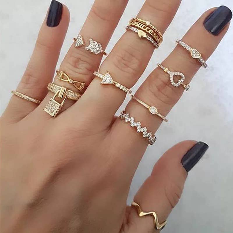 CLEARANCE: Ring Set - 13 Pc Lock and Sparkle Ring Set