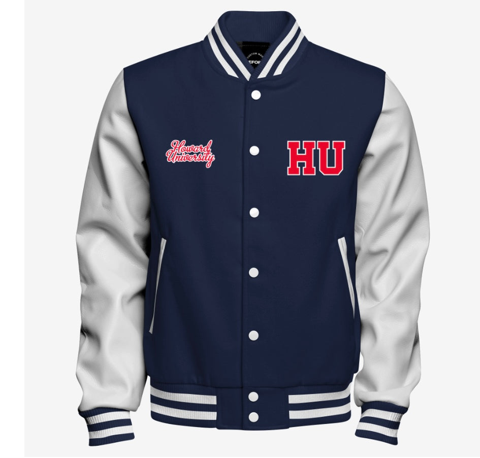 HU Letterman Varsity Jacket with Faux Leather Sleeves