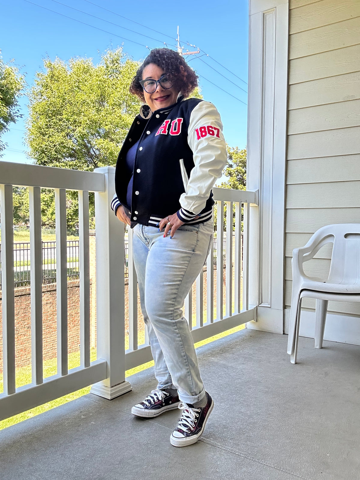 HU Letterman Varsity Jacket with Faux Leather Sleeves