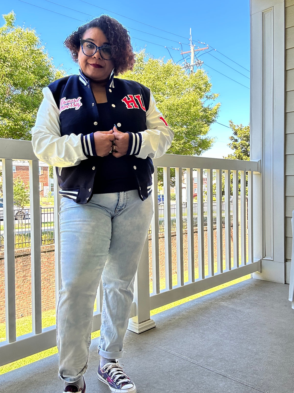 HU Letterman Varsity Jacket with Faux Leather Sleeves