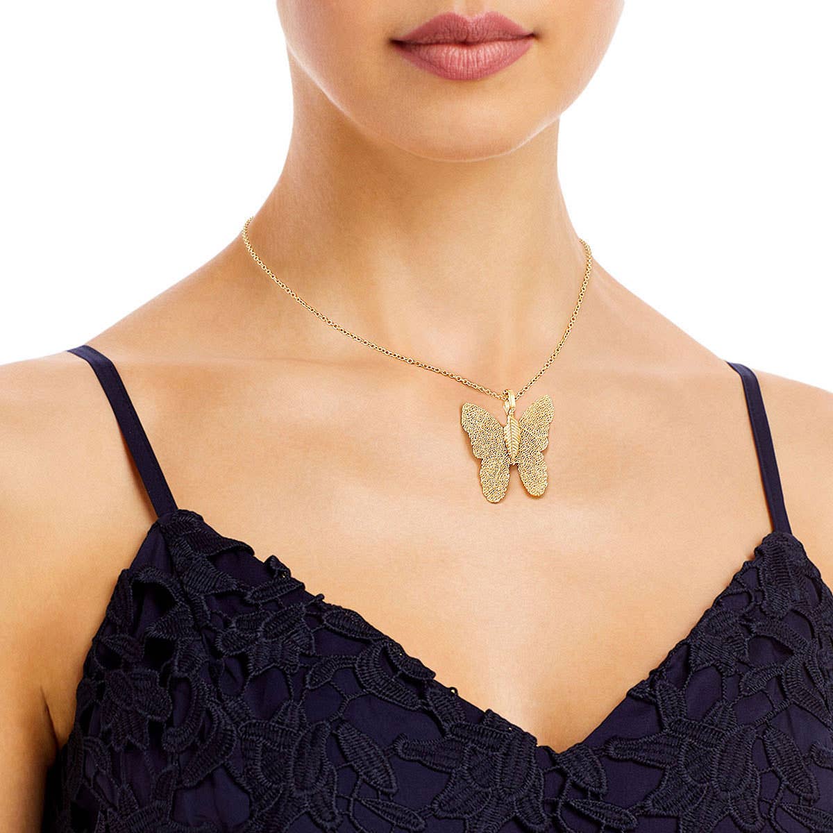 Gintong Dipped Real Leaf Butterfly Necklace