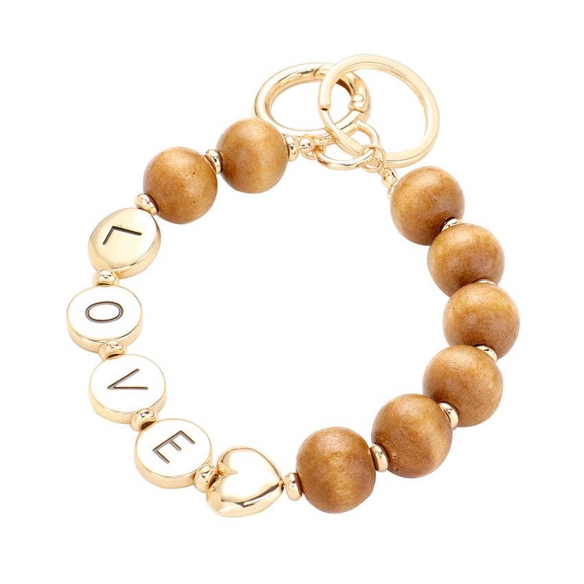 Love Metal Round Message Wood Ball Key Chain Bracelet