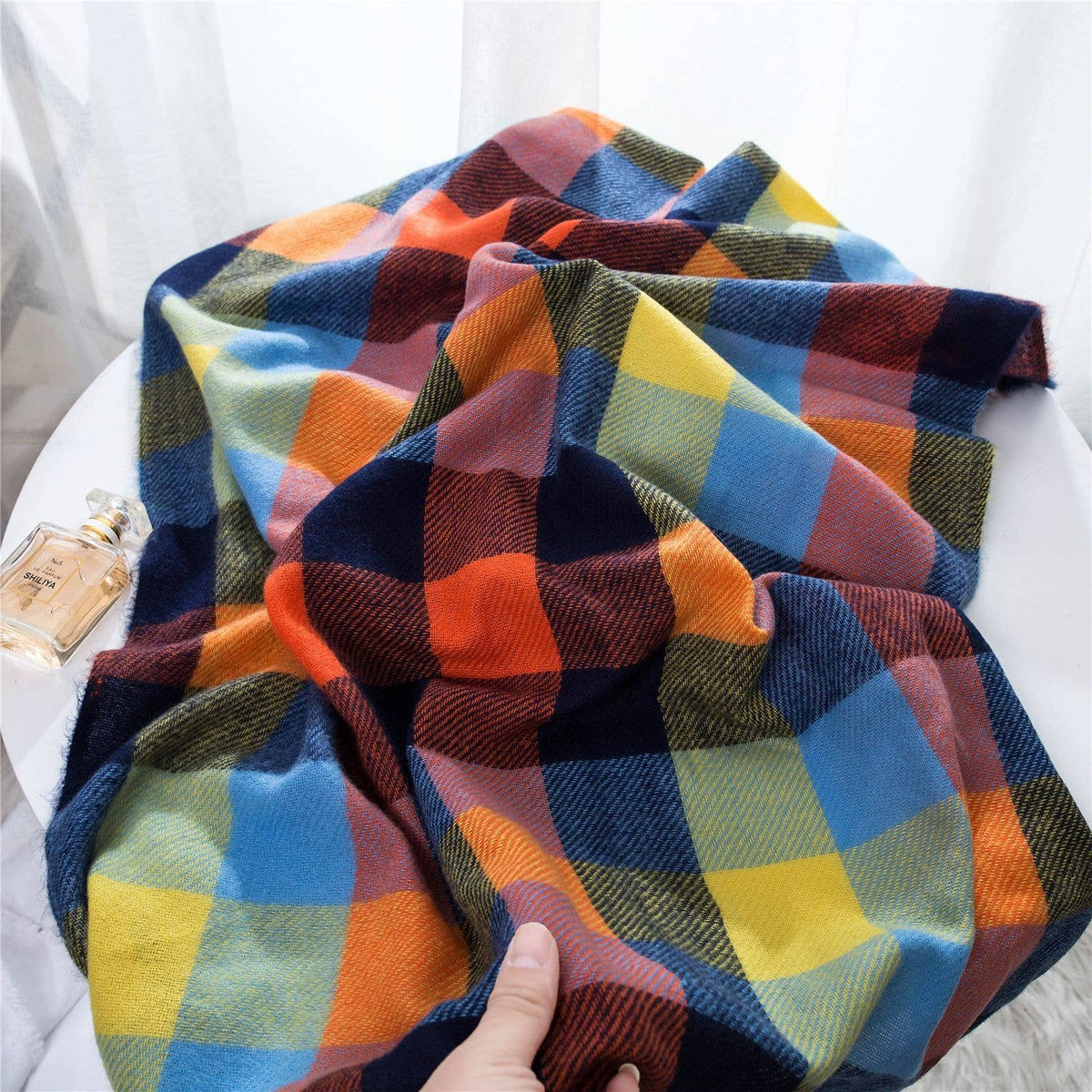 CLEARANCE: Orange and Blue Tartan Plaid Blanket Wrap Scarf