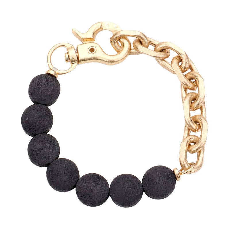 Open Metal Oval Link Wood Stretch Bracelet