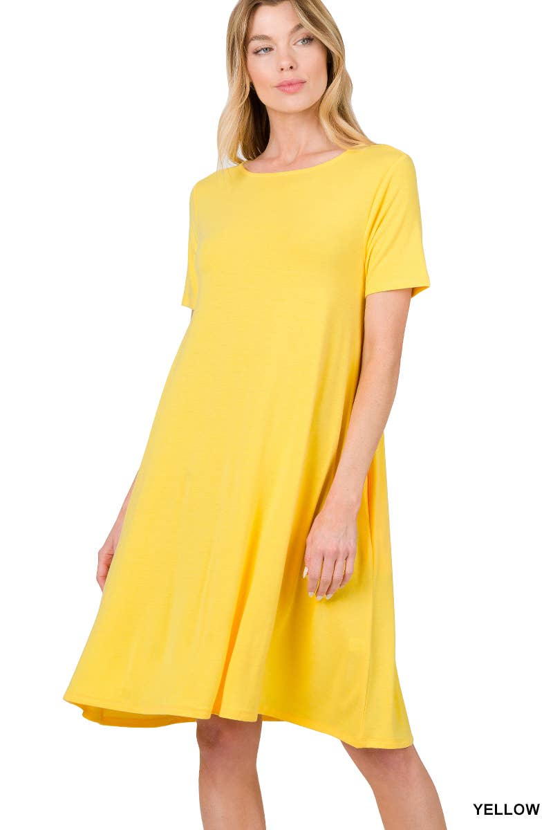 Yellow Flared Dress with Side Pockets
