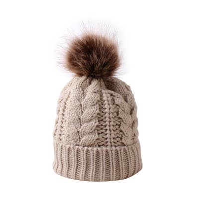 CLEARANCE: Twisted Cable Knit Pom Pom Winter Hat