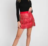 CLEARANCE: Faux Leather Fringe Mini Skirt