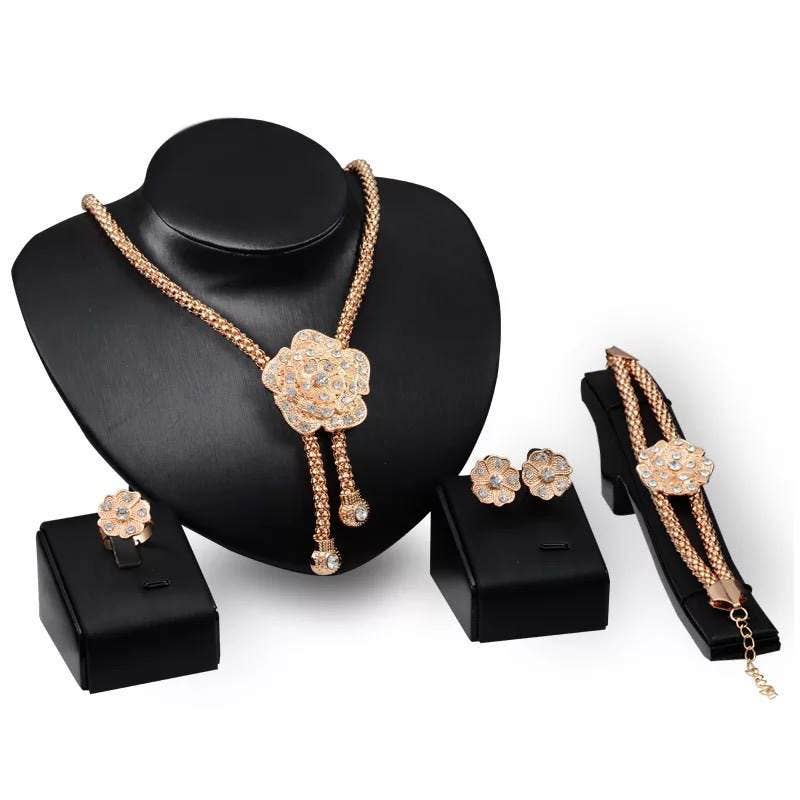 Goldtone Statement Necklace, Bracelet, Ring, Earrings
