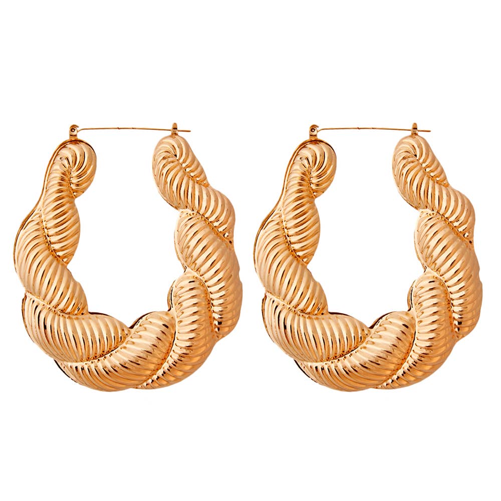 Malaking Gold Twisted Rope Hoop Earrings