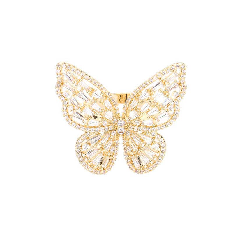 CZ Glass Stone Embellished Butterfly Ring