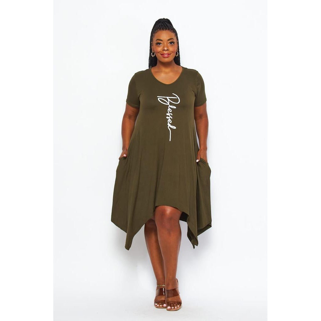 V neck asymmetric hem dress